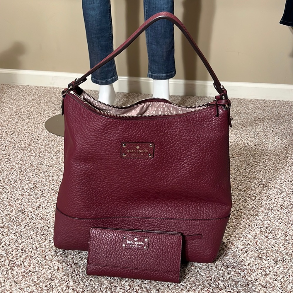 Kate, spade, burgundy leather